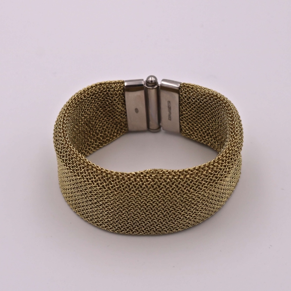 A&M Gold Mesh Small Cuff Bracelet w/Silver Closure